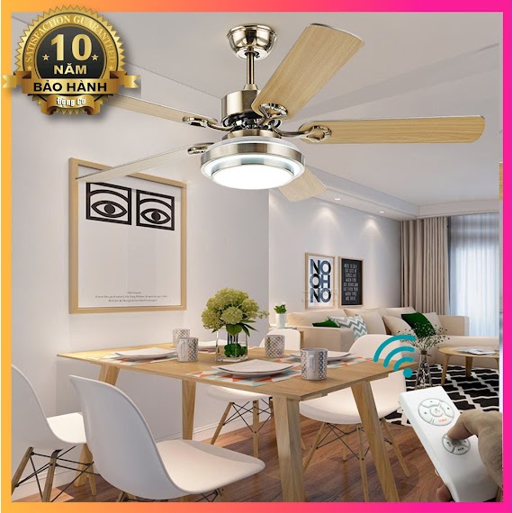 Đèn Quạt Trần Luxury Decorative Fan Lamp Cánh Gỗ, Đèn Led - Đèn Quạt Trần Trang Trí Chung Cư, Căn Hộ Cao Cấp