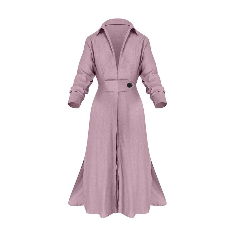 Elegante Dames Hemdjurk met Strik in de Taille, Effen Kleur en Lange Mouwen. Ideaal voor een stijlvolle en comfortabele outfit