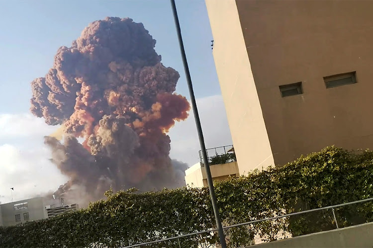 Smoke rises after an explosion in Beirut, Lebanon, August 4 2020, in this picture obtained from a social media video. Picture: KARIM SOKHN/REUTERS