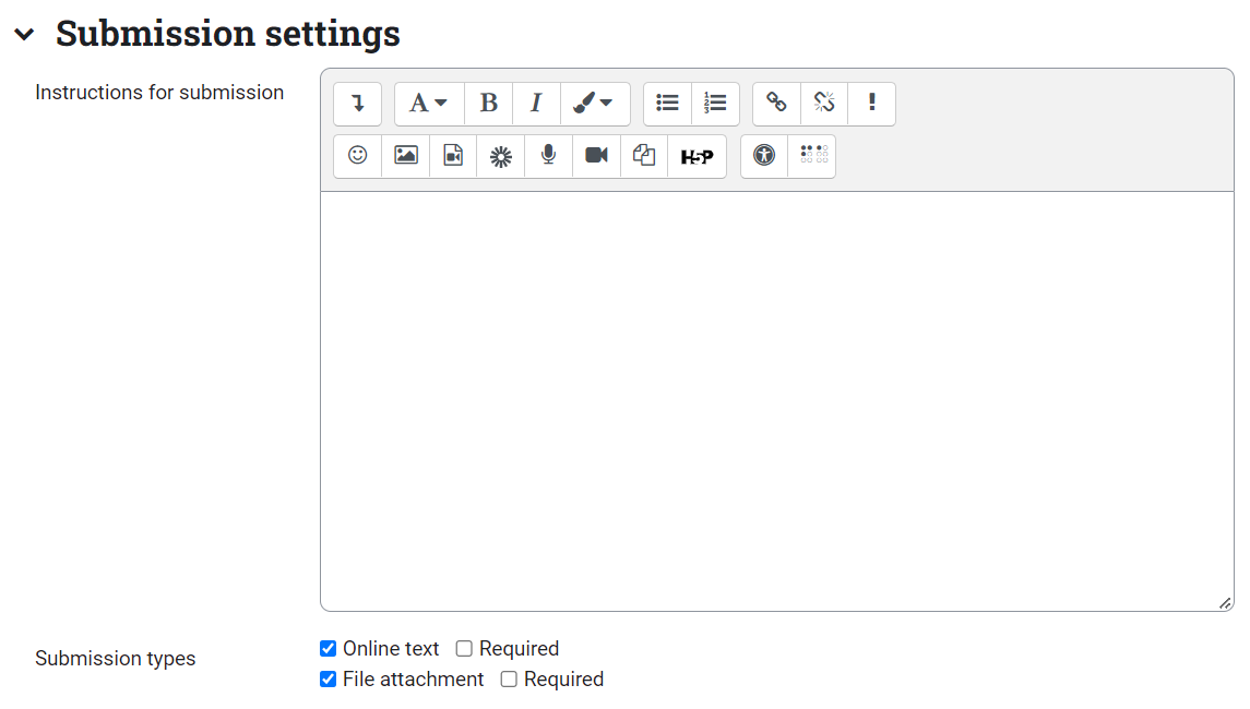 Edit Settings, Submission Settings section