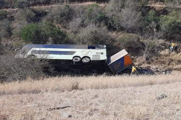 The luxury bus overturned on the N2 between East London and Butterworth.