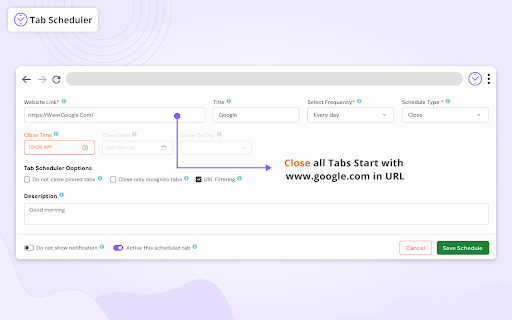 Tab Scheduler with auto open and close Preview 3