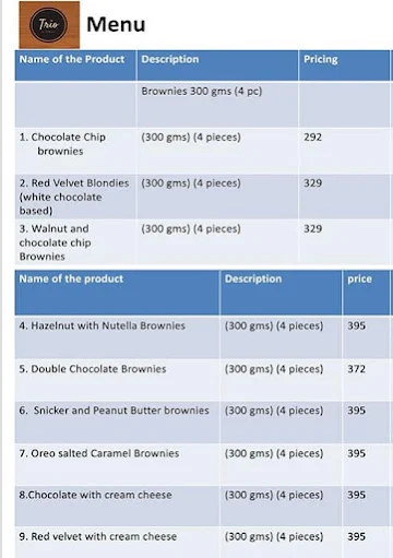 Trio la Patisserie menu 