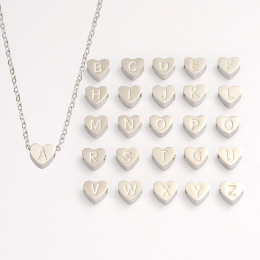 Title 8, Heart-shaped English Letter Pendant and Necklac...