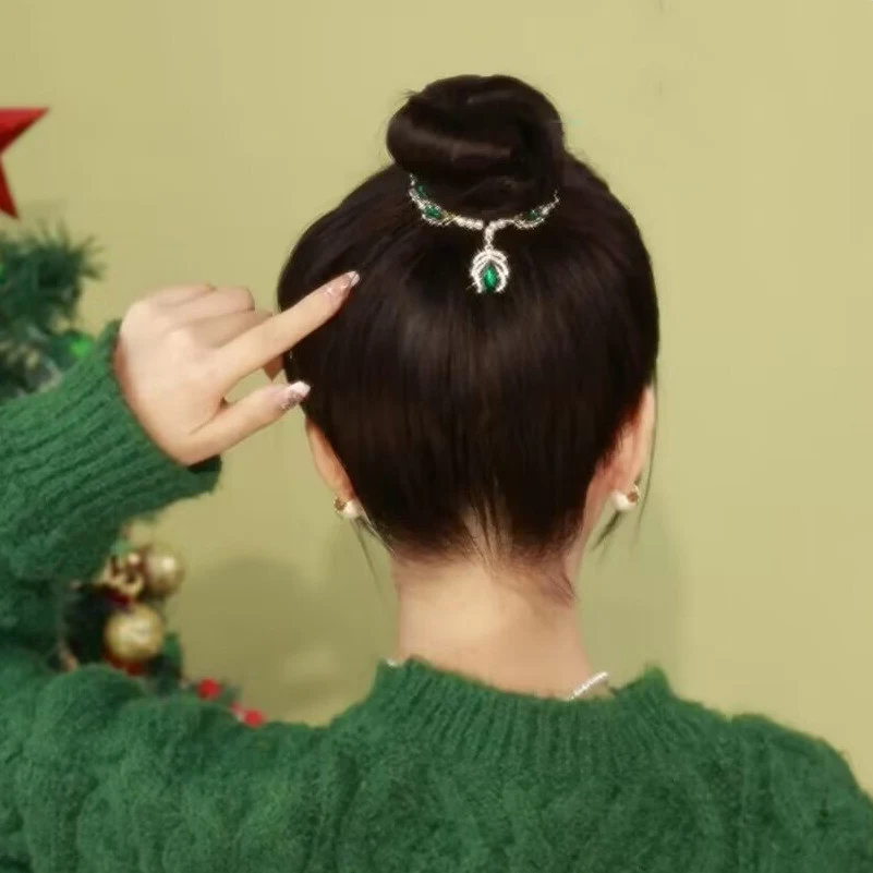 Elegante Horquilla de Cristal Verde de Lujo Ligero para Cabello Temperamento Exquisito, Realza tu Belleza Natural con un Toque de Sofisticación