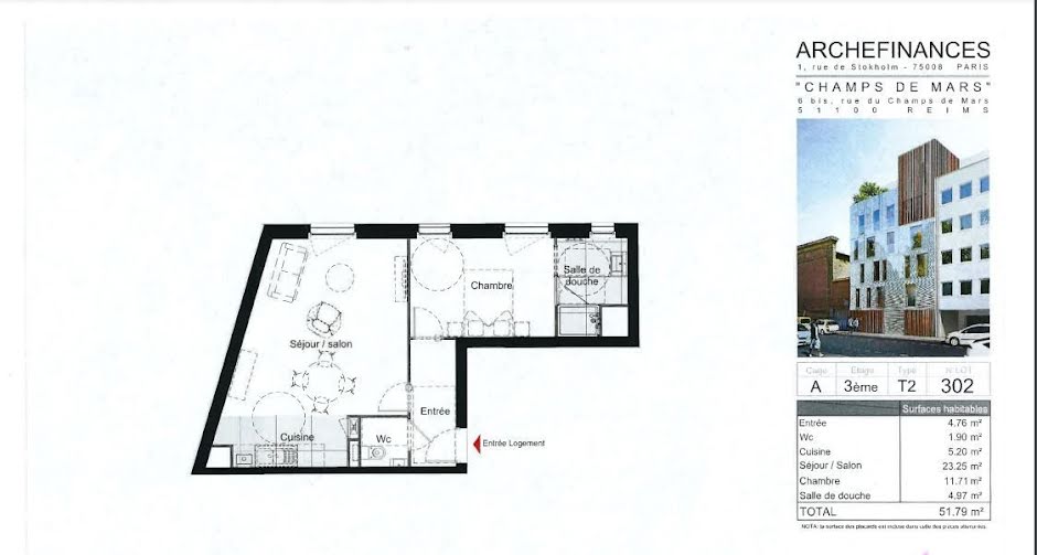 Vente appartement 2 pièces 51 m² à Reims (51100), 301 040 €