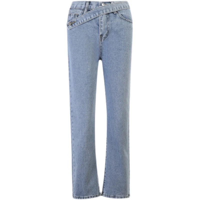 Title 5, High waist straight jeans met een onregelmatige...