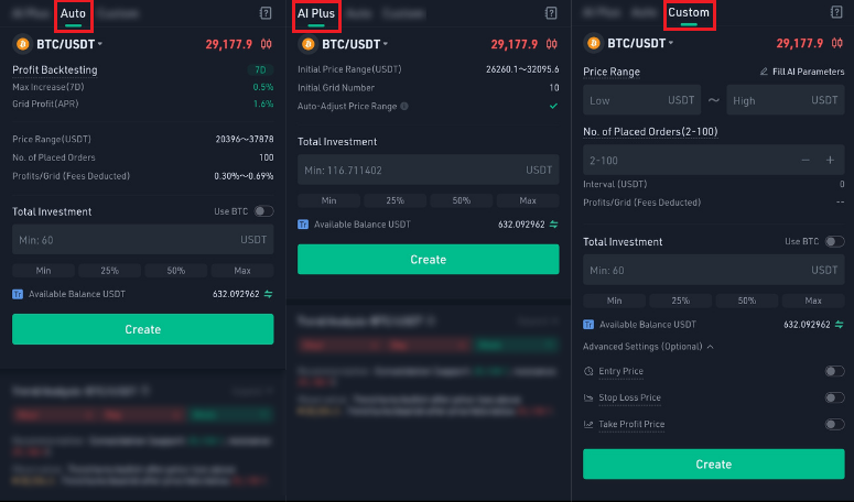 Selecting a Spot Grid Bot Mode