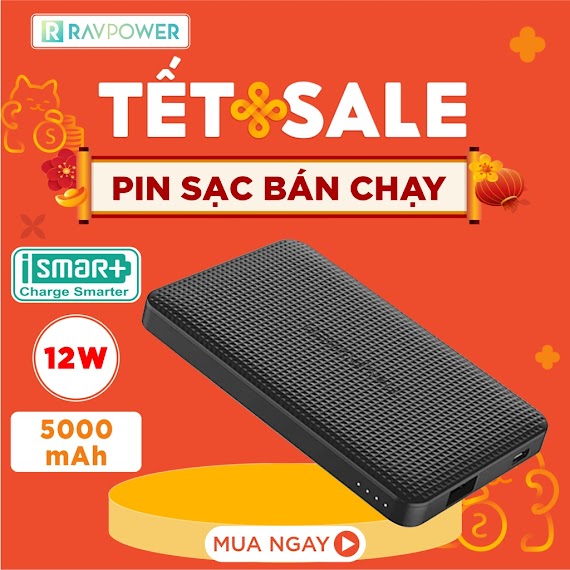 Pin Sạc Dự Phòng Ravpower 5000Mah Công Nghệ Ismart, Thiết Kế Mỏng Nhẹ Rp - Pb093