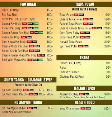 Mastani Pavbhaji Centre menu 