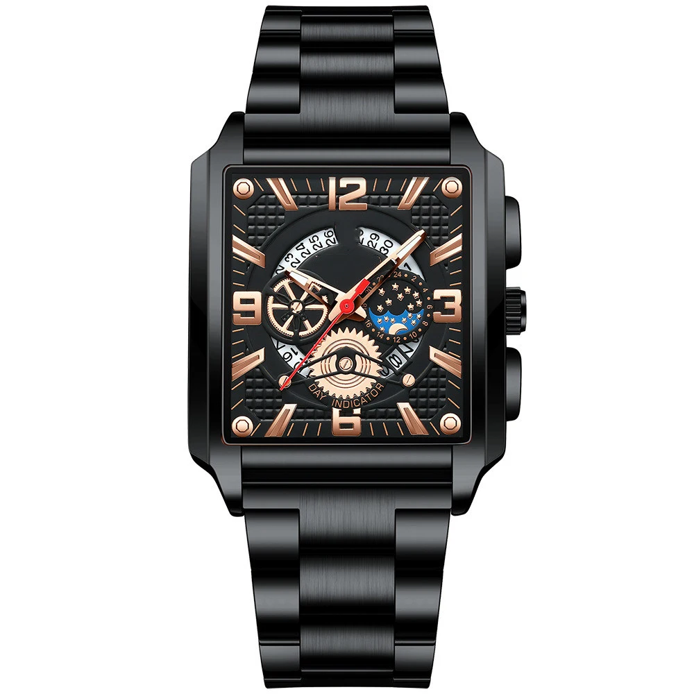Title 11, Herren Vintage Quadrat Kalender Uhr wasserdicht...