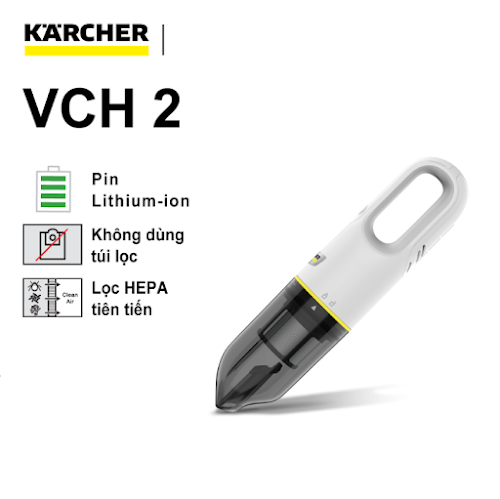 Máy hút bụi cầm tay 1100W KARCHER VCH 2, máy hút bụi dùng pin lithium, bộ lọc HEPA 12 lọc sạch bụi mịn diệt khuẩn 99,99%