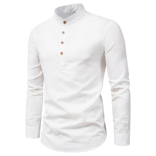 Title 2, Mens Cotton and Linen Long-Sleeved Shirt Solid...