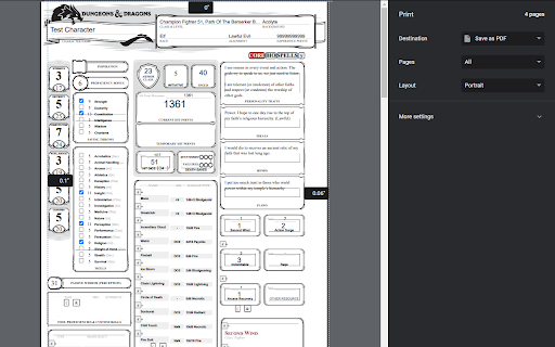 Roll20 Character Sheet Printer