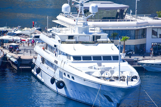 A megayacht in the harbor of Monte Carlo.