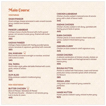 Mughal Affair menu 