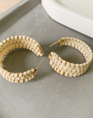 Boucles d'oreilles rondes en rotin - 3