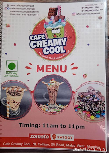 Cafe Creamy Cool menu 