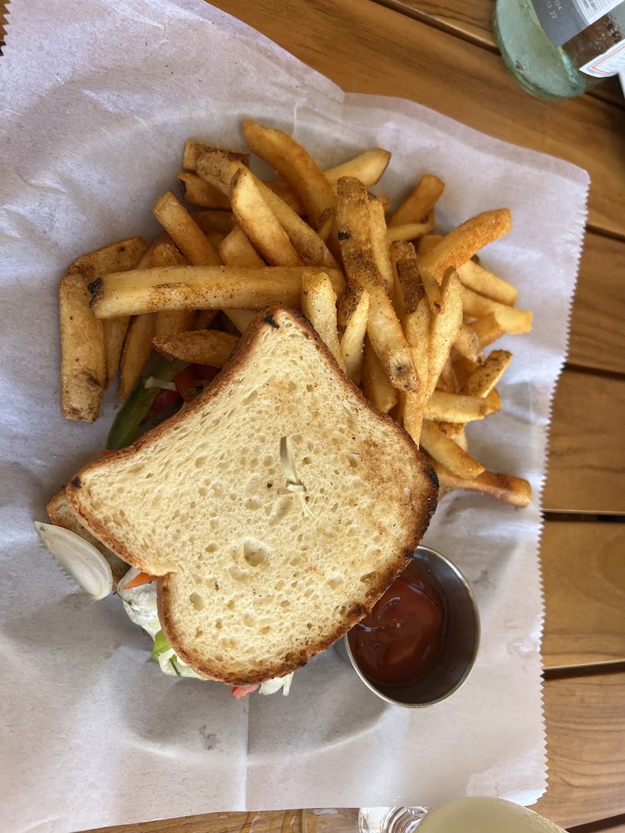 Latin burger using gluten free bread and fries fried in separate oil 😃