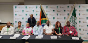 BSA chairman Luthando Jack (fourth from left) with the new NEC of the National Promoters Assosciation (from left) Phathutshedzo Dongola, Zandile Malinga, Lebo Mhoko, Ayanda Matiti, Janie Hebler and Khaya Majeke. Standing is BSA acting CEO Ntsikayezwe Sithole.