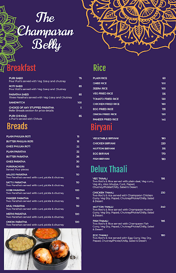 The Champaran Belly menu 