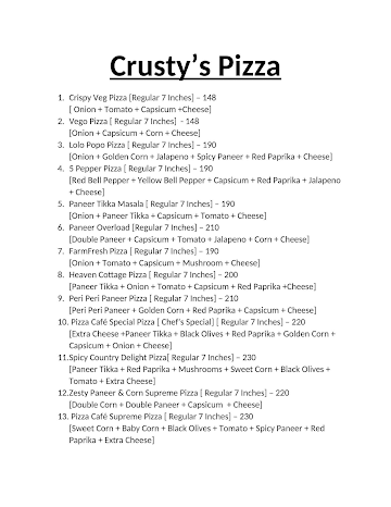 Crusty's Pizza menu 