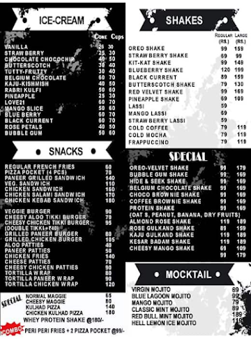 Shake's Spare menu 