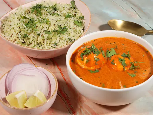 Egg Curry [300 Ml] With Jeera Rice [450 Ml] And Salad