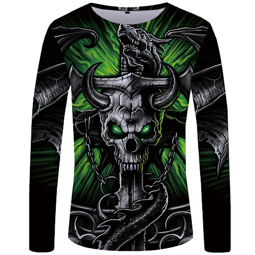 Title 1, Mens Long Sleeve 3D Skull Digital Print T-shirt