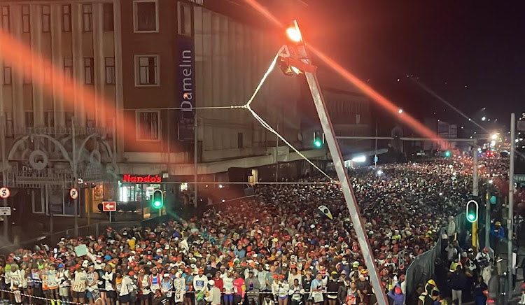 Runners waiting for the start of the Comrades outside the Pietermaritzburg city hall on Sunday morning. The nearly 15,000 people who finished the race produced the equivalent of around 100 megawatt hours of power.