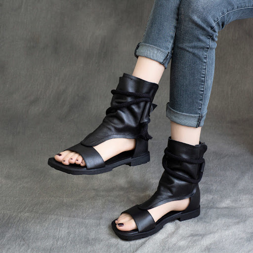 Title 5, Genuine Leather Retro Flat Soft Bottom High-top...