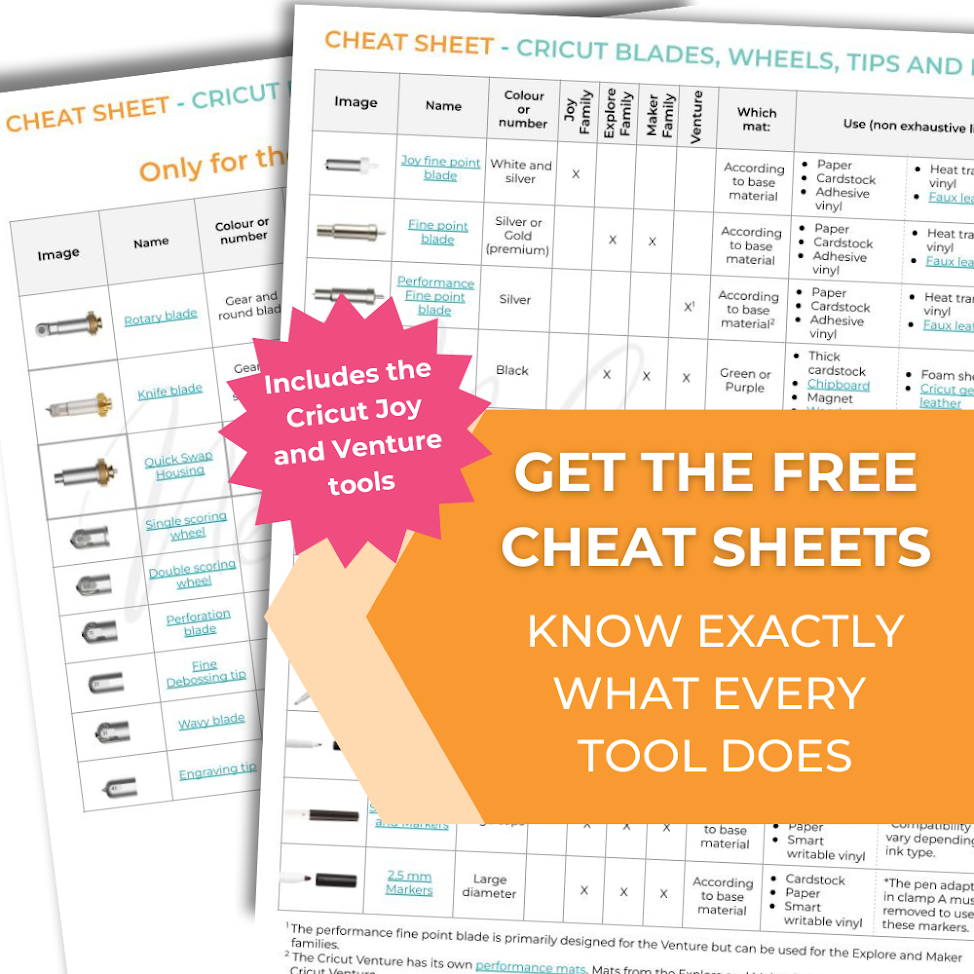 Cricut Blades Wheels tips and pens Cheat Sheet