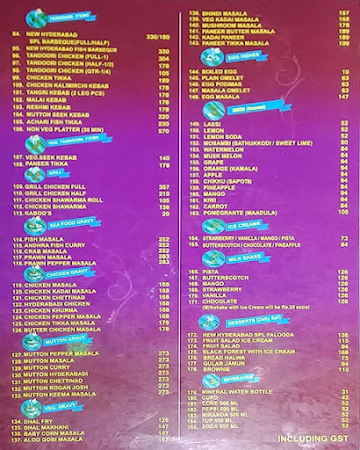 A.M.S Hyderabad Biriyani menu 