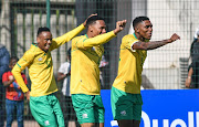 Bafana Bafana players celebrate the second goal during the 2022 Cosafa Cup plate final against Botswana at Sugar Ray Xulu Stadium in Durban on July 17 2022.