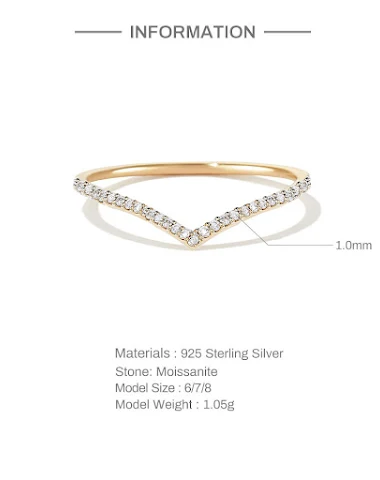 S925 Sterling Zilveren V-vormige Ri - 2