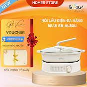 Nồi Điện Đa Năng, Nồi Lẩu Điện 2 Ngăn Bear Bear Sb - Nl60U Nhiều Chế Độ Nấu Lẩu Hầm Ninh Chiên Rán Xào Dung Tích 6 Lít Công Suất 1600 W - Hàng Chính Hãng