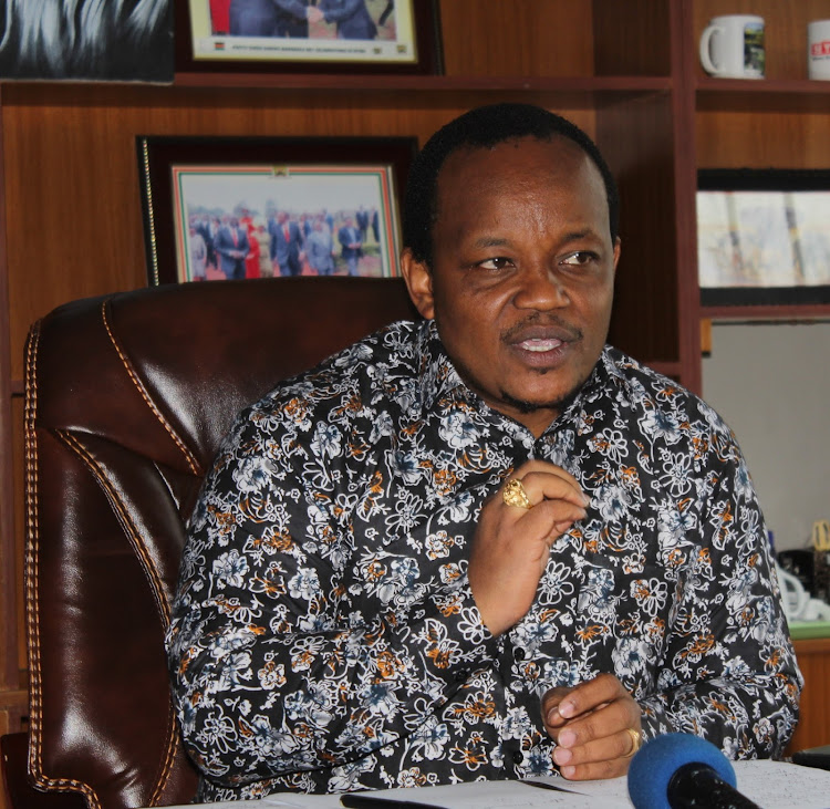 Nyeri Town MP Ngunjiri Wambugu addresses the media in his office in Nyeri town on Monday, June 15, 2020.