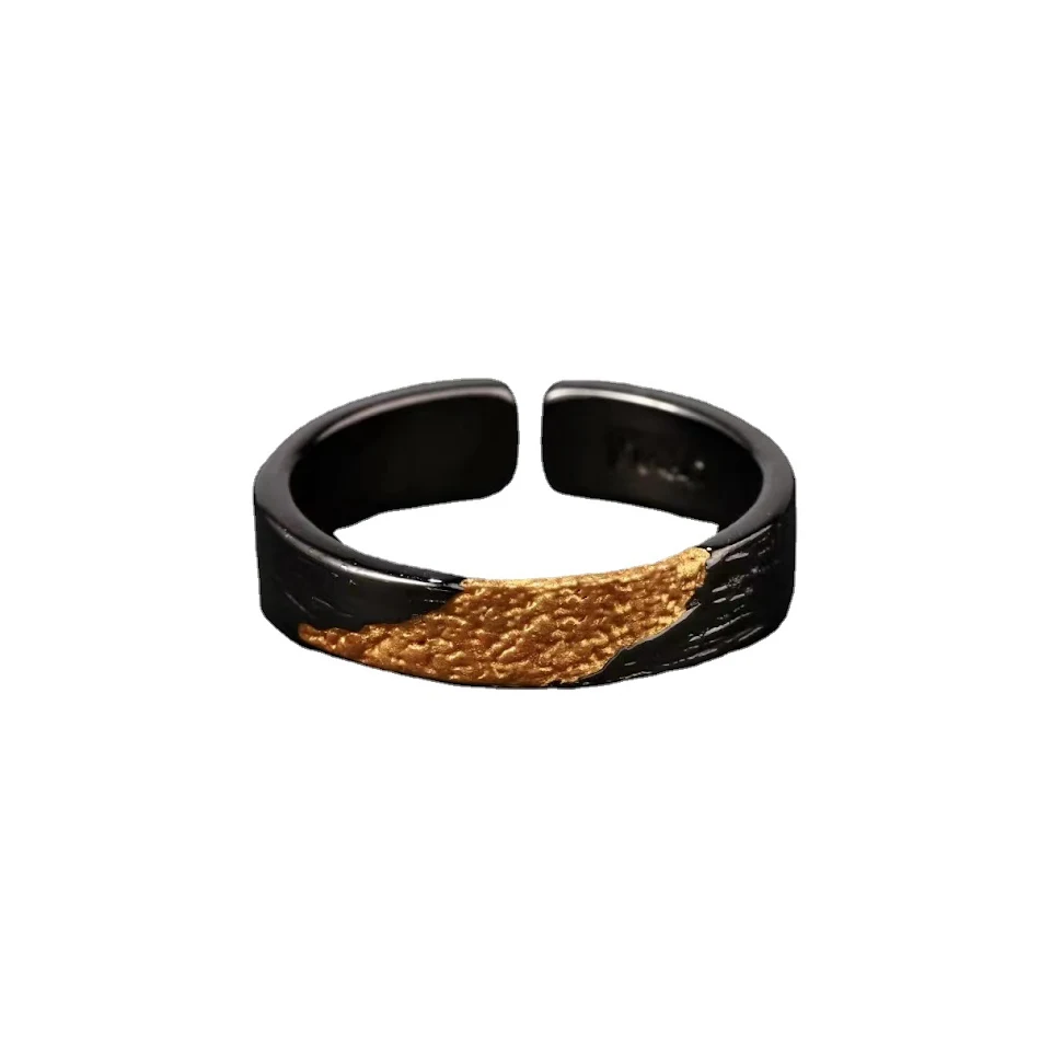 Gold Simple Black With Opening Ring Minimalist design for timeless elegance A versatile accessory perfect for any occasi