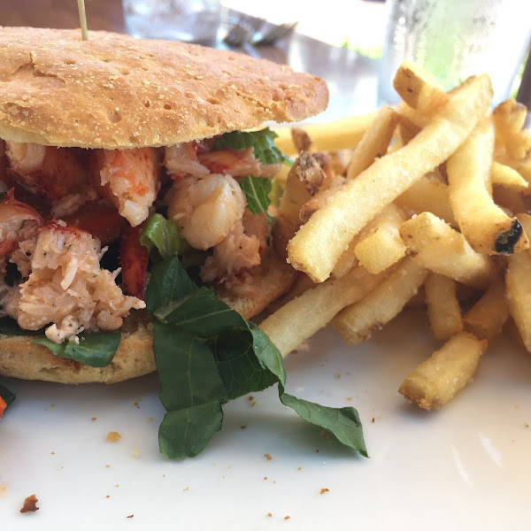 Lobster roll and delicious fries cooked in a dedicated fryer