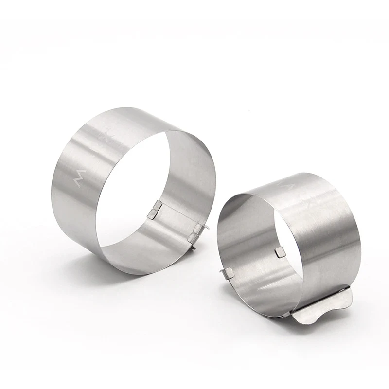Stainless steel round adjustable mousse ring for baking. Easily create perfectly shaped desserts, cakes, and mousses wit