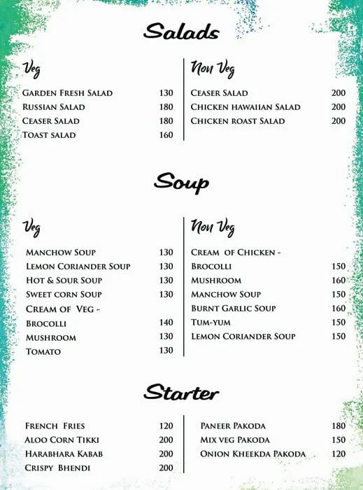 Fly Fine Dine menu 