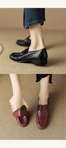 Title 7, Womens Casual Pleated Leather Loafers Comforta...