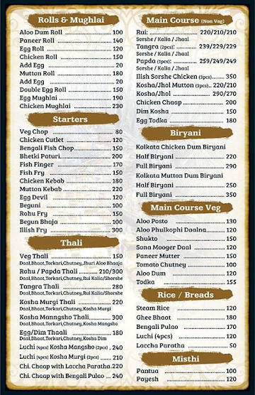 Ranjana's Rannaghor menu 