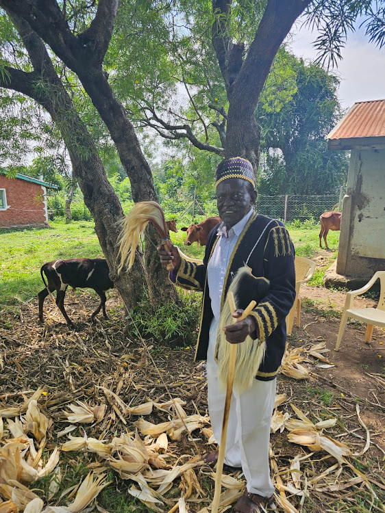 Luo Council of Elders chairman Ker Nyandiko Ongadi at his Kendu Bay home on Sunday