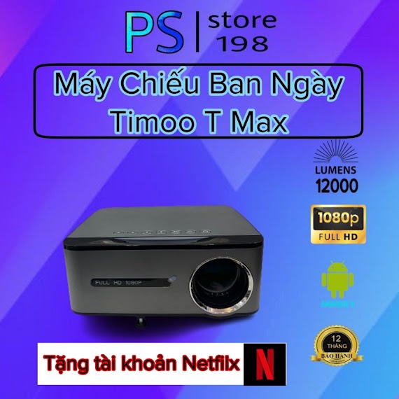 Máy Chiếu Mini Timoo T Max Android 9.0 Full Hd 1080Hd Độ Sáng Cực Cao 12000 Lumens Hỗ Trợ Kết Nối Không Dây 4K