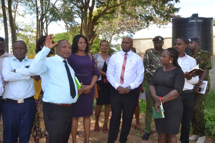 Kitui show revival committee led by Agriculture CEC Stephen Kimwele during a tour of Kitui showground on Wednesday.