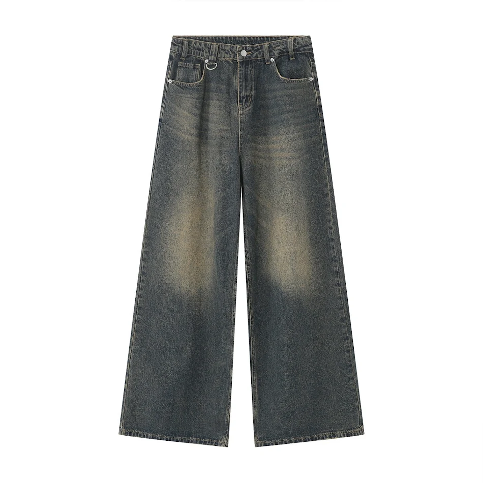 Jeans casuais pretas folgadas, estilo americano, simples e confortáveis. Perfeitas para um visual descontraído e moderno.