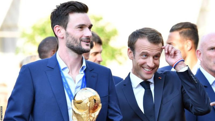 France captain Hugo Lloris (L) with Emmanuel Macron after winning the 2018 World Cup