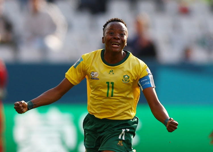 South Africa's Thembi Kgatlana celebrates after scoring in the Women's World Cup draw with Argentina.