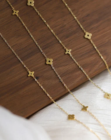 Collier solitaire fleur en acier ti - 1